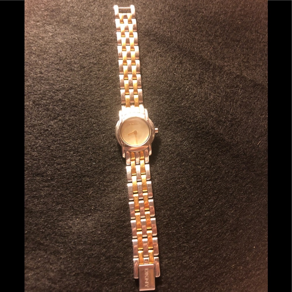 DKNY two tone gold face bracelet watch